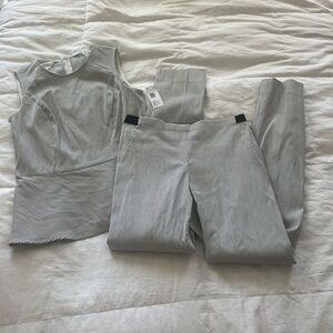 NWT Donna Degnan 2-Piece Striped Set | Sleeveless Peplum Top & Slim Pants | 4